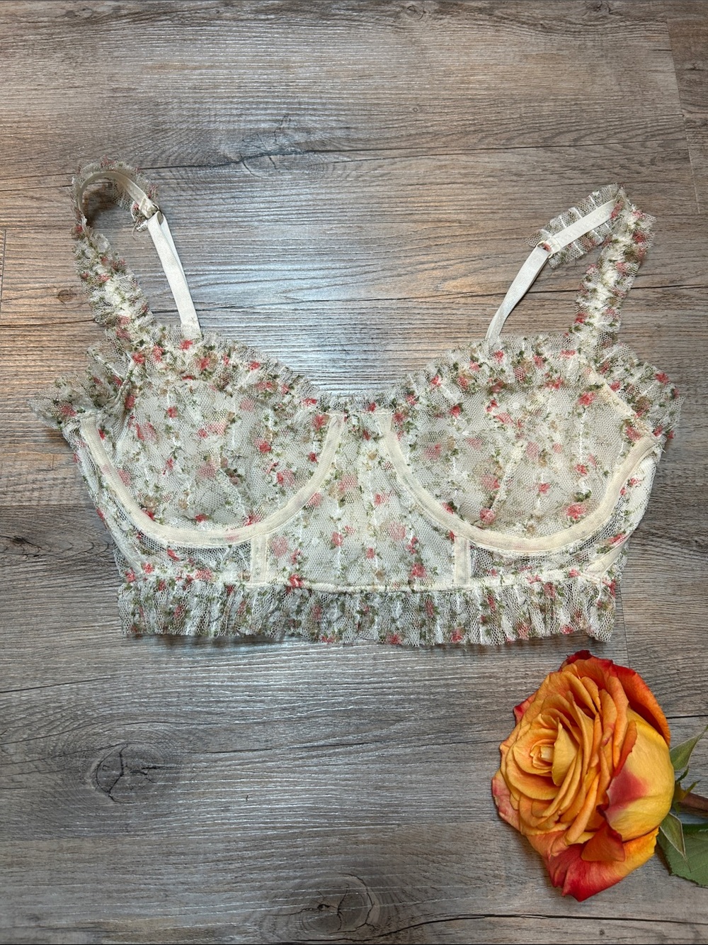 Free People Intimately Bra Womens‎ S Multi Floral Lace Halter Bralette